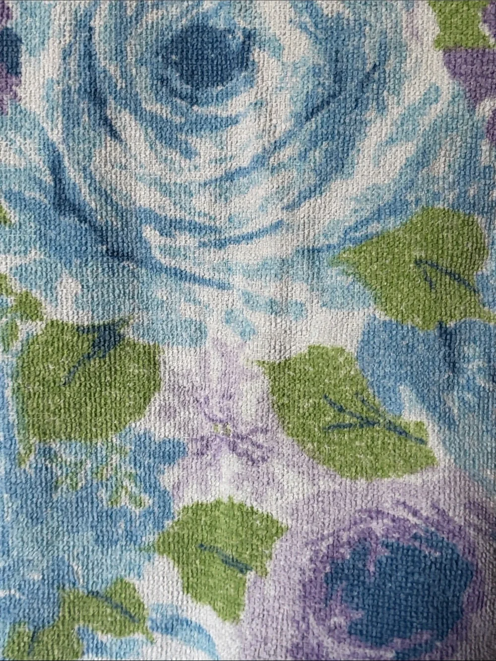 Vintage Hair Towel Blue and Lavender Floral Motif